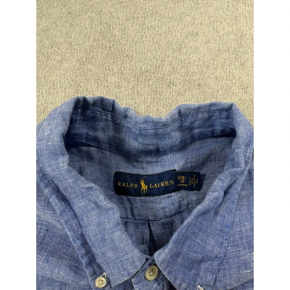 Polo Ralph Lauren 100% Linen Long Sleeve Button Down Shirt (Men's 3XL Big) Blue